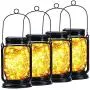 4er Pack Yeuago Solar Laternen Outdoor Garten Dekoration Hänge Mason Jar Solarleuchten mit 30 LEDs Retro Design Wasserdicht für Draußen (Warme Beleuchtung)