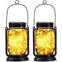 2er Pack Yeuago Glasgläser Solar Garten Laternen mit 30 LED Lichterkette, Retro Design für Terrasse, Garten, Wegdekoration (Warmes Licht)