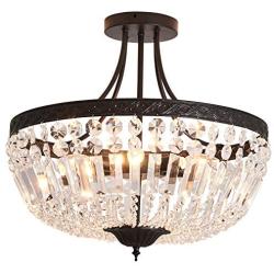 YYJLX 5-Light E26 Crystal Ceiling Light Fixture ,  Modern Semi Flush Mount Chandelier , Pendant Lighting for Living Room Dining Room Kitchen Hallway  Bedroom Laundry Bathroom（Black）