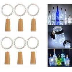 AlleTechPlus 6 Pack 20-LEDs Spark Wine Bottle Light, Cork Shape Battery Copper Wire String Lights for Bottle DIY, Christmas, Wedding and Party Décor (White)