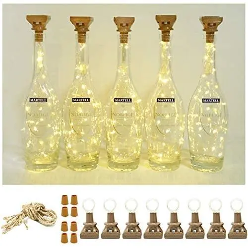 Solar 8er Pack Solarbetriebene Weinbottillichter, 20 LED Wasserdichte Kupfer Korklichter für Hochzeit, Weihnachten, Feiertag, Garten, Terrasse, Weg, Outdoor (Warmweiß)