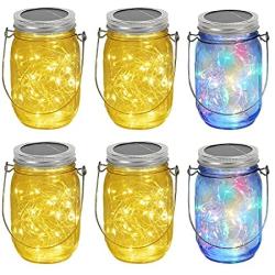 Solar Mason Jar Lights 6 Packs 30 LEDs Fairy String Lights Solar Powered Outdoor Waterproof Mason Jars Hanging Mason Jar Solar Lights Table Decor for Patio Christmas, Garden, Wedding, Yard and Lawn