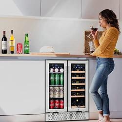 TYLZA Wine and Beverage Refrigerator 24 Inch Dual Zone Wine Beverage Cooler with Memory Temperature Control Built-in or Freestanding, Quick Cooling Mini Wine Beer Fridge, Hold 18 Bottles and 57 Cans