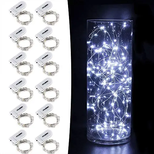 12 Stück Feenlichte, Kühlweiß, 3,3FT Silberdraht, 20 LED Lichterkette, Akkubetrieben, Sterne-Lichterkette, Akkubetriebene Glühwürmchen-Lichter für Kostüme, DIY, Hochzeit, Party, Weihnachten