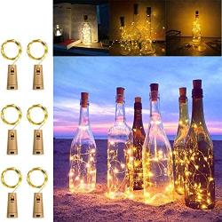 [6-Pack] Cork Lights 6.56 ft 20 Led Wine Bottle Lights Battery Operate Waterproof Silver Fairy Lights for Liquor Bottles Crafts, Bedroom, DIY, Party, Wedding Gift Decor Indoor Outdoor (Cool White)