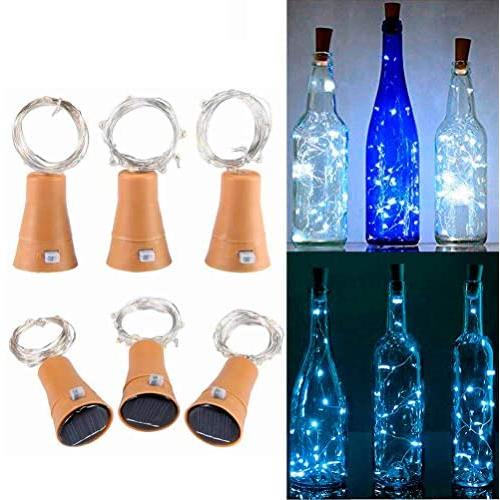 Muasdae 6 Pack Solar Wine Bottle Lights, White Light 10 LED Fairy String Lights White Solar Lights for Party, DIY, Decoration, Halloween, Wedding(White Light)