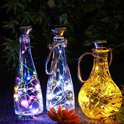 Solar Wine Bottle Lights，Diamond Wine Cork Lights 6 Pack 20LED Solar Powered Decorations Indoor/Outdoor Garden Mini String Lights for DIY/Decor/Party/Wedding/Christmas/Halloween-Mixed packaging