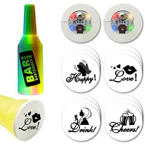 Xfunjoy LED Coaster, LED Sticker Lights, LED Bottle Lights Cup Holder Lights for Wine Liquor Bottle, Bottle Sparklers for Champagne, Party, Bar 12Pcs ,Colourful,Pattern Design