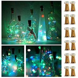 Wine Bottle Lights with Cork Decorman 12 Pcs 15 LEDs Cork Shape Silver Copper Wire Battery Powered LED Fairy String Lights for DIY/Decor/Party/Wedding/Christmas/Halloween… (red, Yellow,Blue,Green)