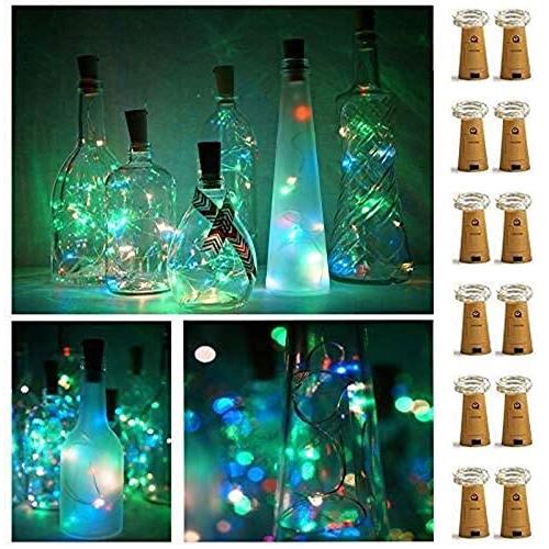 Wine Bottle Lights with Cork Decorman 12 Pcs 15 LEDs Cork Shape Silver Copper Wire Battery Powered LED Fairy String Lights for DIY/Decor/Party/Wedding/Christmas/Halloween… (red, Yellow,Blue,Green)