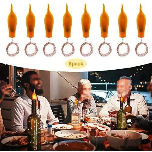 Wine Bottle Cork Lights,8 Pack Battery Operated LED Candle Flameless Tealight Cork Fairy Mini String Flame Cork Light for DIY, Party, Decor, Christmas, Halloween, Wedding (Warm Bottle Lights) (8 pack)