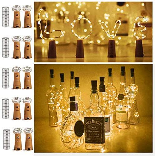 10er Set 20 LED Weinhebel-Lichter, Mini Fühlampen-Schnur, Kupferdraht, Akkubetriebene Sterne Lichter, DIY, Festival, Hochzeit, Party, Indoor, Outdoor Dekoration (Warme Weiß)