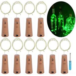 LRCXL Set of 10 Wine Bottle Cork Lights - 18inch/ 47cm 10 LED Silver Wire Lights String Starry LED Lights for Bottle DIY, Halloween Party, Christmas, Wedding Decoration (Green)