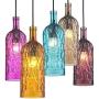 LIZIHAO Loft Pendant Light Modern Wine Bottle Colorful Glass Kitchen Embossed Chandelier (Color : Purple)