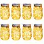 Aikeve Solarleuchter, 8er Pack mit 30 LEDs, Hängende Laternen aus Glasgefäßen, für Outdoor-Party, Garten, Hochzeit, Weihnachten Dekoration (Glasgefäße/Henkel enthalten)