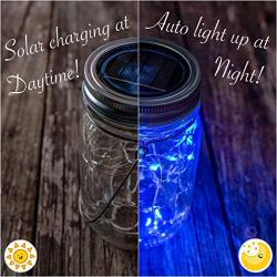 Kazul Blue Solar Mason Jar Lights, 6 Pack 20 LED, Mason Jar Solar Lids | Hanging Mason Jar Fairy Lights, Solar Power Jar Lights, Hanging Lanterns Decorative Outdoor, Jar Mini Lights, Jars Not Included