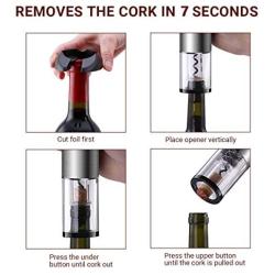 REDMOND Electric Wine Opener, Rechargeable Cordless Stainless Steel Automatic Corkscrew Wine Opener with Foil Cutter Base, Cork Remover for Wine Bottle LED Indicator Light for Home Use, WO002