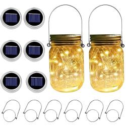 6 Pack 30 LEDs Solar Mason Jar Lids Lights + 12 Pack Fairy Lights Battery Operated 30 Micro LEDs