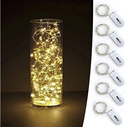 6 PCS Feehen YKB Sternenkettenlichter mit 20 Mikroleuchten an 3,3FT/1m Kupferdraht, mit 2xCR2032 (inkl.) Batterien betriebene, für Hochzeit Party Halloween Weihnachten Dekorationen, Warmweiß