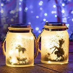 2 Pack Solar Outdoor Lights Hanging Jar Solar Lantern Fairy Outdoor Waterproof Decorative LED String Lights for Garden (Fairy)