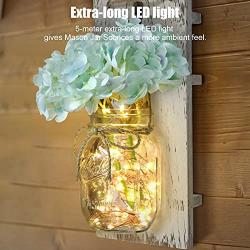 Rustic Mason Jar Sconces, Handmade Silk Flower Arrangement, EuroBird Farmhouse Wall Decorative Mason Jars with 5M LED Strip Lights for Living Room,&nb