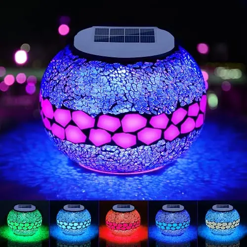 Farbst wechselnder Mosaik-Solarglas-Gartenlichtdekoration, wiederaufladbare Mehrfarben-Solar-Tischlampe, wasserdichtes LED-Nachtlicht für Garten, Party, Schlafzimmer, Patio, Indoor/Outdoor Dekoration, Ideal Geschenke