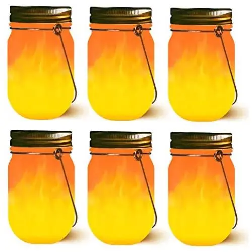 Solar Flammen Laternen, 6er-Set, Flickerglow Solarbetriebene Glasbehälter Laternen für Outdoor-Hängelampen, Wasserdicht, Tanzende LED-Flammen für Garten, Terrasse, Wegbeleuchtung