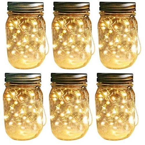 Outdoor Solar Powered Mason Jar Lights – 6 Pack Waterproof 30 Mini LED Fairy Star Firefly Garden Table Decorations Patio Lighting Decor Lanterns Backyard Tree Hanging Lawn Porch Decorative Warm White