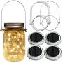 4er Pack Warmweiße 20 LED Solar Mason Jar Lichtdeckel mit Hängern für Regular Mouth Mason Jar Outdoor Garten Weihnachts Halloween Dekoration (Gläser nicht enthalten)