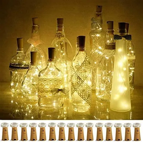 Decorman Weinvorratschloss-Lichter, 15er-Pack 10 LED Korkform Silberdraht LED Sterne-Fairy Mini Lichterketten für DIY/Dekoration/Party/Hochzeit/Weihnachten/Halloween (Warmweiß)