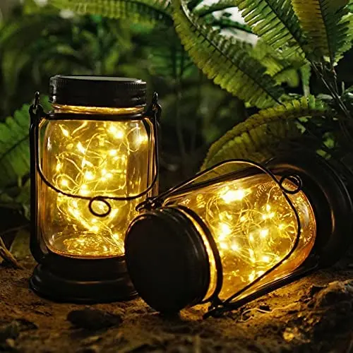 Hängeleuchten aus Glasgefäßen, Decorman 2er Set 30 LED Wasserdichte Sterne-Fairy Lights mit Stäben für Party, Terrasse, Garten, Wegbeleuchtung (Warmweiß)