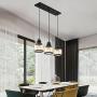 MOTINI 3-Light Linear Glass Pendant Light for Kitchen Island Hanging Lighting Fixture Chandelier for Dining Room, Black and Amber Glass Shade