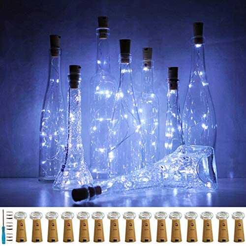 Weinlicht-Kerzenform, LoveNite 15er Pack Akkubetrieben 10 LED Silberdraht Farbige Mini Lichterkette (Ohne Flaschen) für DIY, Party, Weihnachten, Hochzeit Dekoration (Kalter Weiß)