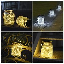 6 Pack Mason Jar Lights, 4 White Solar Lids Lights and 2 Warm White Solar String Lights with Hanging Rope (NO Jars), Solar Lights Replacement Top for Outdoor Hanging Lanterns,Silicone Edge 3.15 in