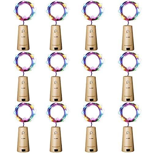 Wein-Flaschen-Lichter 12er-Set mit 20 LEDs, Kork-Lichterkette mit Schraubendreher, batteriebetrieben, für Party, Hochzeit, Weihnachten, Halloween, Bar, Gläser-Dekoration, farbig.
