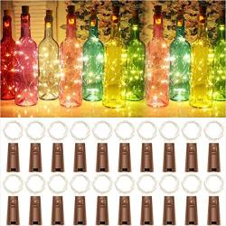 12 Pack Colorful Wine Bottle Lights with Cork - 20 LED/Pack, Battery Operated LED Fairy Mini String Lights for Christmas Decorations,DIY,Party,Decor,Wedding.(12 PCS Additional Batteries)