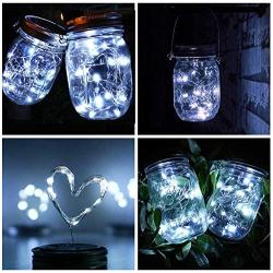 Raincol Solar Mason Jar Lid Lights 8 Pack 30 Led Solar String Light Waterproof Fairy Hanging Lighting Solar Lids Jar Lights with 8 Hangers (No Jars) for Garden Patio Table Wedding Decor,Cold White