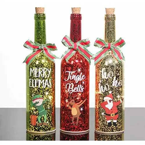 MJ Premier Weihnachtsdekoration, Weihnachtsdekoration Wein Flasche Lichter, Batteriebetriebenes LED Glas mit Timer, Dekorativ für Tischplatte Display Centerpiece Weihnachtsfeier Zuhause (3C)