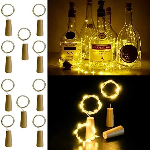 EASSION Weiniglas-Lichter mit Korken, 6,6 m 20 LED Akkubetriebene Lichterkette für DIY, Party, Dekoration, Weihnachten, Halloween, Hochzeit (Warme Weiß, 10er Pack)