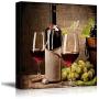 wall26 - Square Canvas Wall Art - Glasses of Wine with Wine Bottle and Grapes - Giclee Print Gallery Wrap Modern Home Art Ready to Hang - 24x24 inches