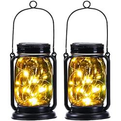 Ostritec 2 Pack Hanging Solar Mason Jar Lights,30 Led Fairy Lights Solar Lights Outdoor Garden Lanterns Retro Design Waterproof,Great Outdoor Lawn Decor for Yard and Christmas Decor（Warm White）