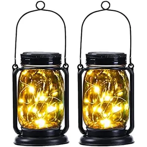 Ostritec 2er Set Hängende Solar Glasbehälter Laternen, 30 LED Glühbirnen Solar Garten Laternen, Retro Design, Wasserdicht, Ideal für Garten- und Weihnachtsdekoration (Warmer Weißton)