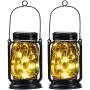 Ostritec 2er Set Hängende Solar Glasbehälter Laternen, 30 LED Glühbirnen Solar Garten Laternen, Retro Design, Wasserdicht, Ideal für Garten- und Weihnachtsdekoration (Warmer Weißton)