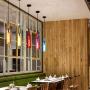 Moderner Pendelleuchte, E26 Weinflaschen Deckenleuchte, Bar-Kronleuchter mit dekorativem, farbigem Glasdiffusor, Hängeleuchte für Kücheninsel, Wohnzimmer, Esszimmer, Restaurant, Innenbereich (Blau)