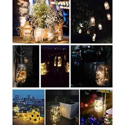 6 Pack 30 LED Solar Mason Jar Lid String Lights, Waterproof Fairy Firefly Jar Light with 6 Hangers for Mason Jar Patio Garden Wedding Lantern (3 Warm White and 3 Cool White, Jars Not Included)