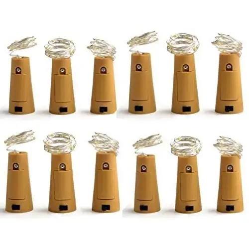 Pack of 12 Wine Bottle Lights Battery Powered, LED Cork Shaped Starry String Lights - 20LED 39inch Copper Wire Fairy Lights for Bottle DIY, Party, Decor, Christmas, Wedding, Dancing(Warm White)