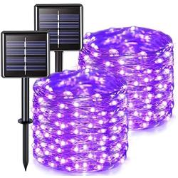 Solar String Lights Outdoor, 2-Pack 33ft 100 LED 8 Modes Waterproof Solar Powered String Lights,Solar Fairy Lights for Tree Garden Patio Wedding Party Yard Decoration(Purple)