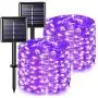 Solar String Lights Outdoor, 2-Pack 33ft 100 LED 8 Modes Waterproof Solar Powered String Lights,Solar Fairy Lights for Tree Garden Patio Wedding Party Yard Decoration(Purple)