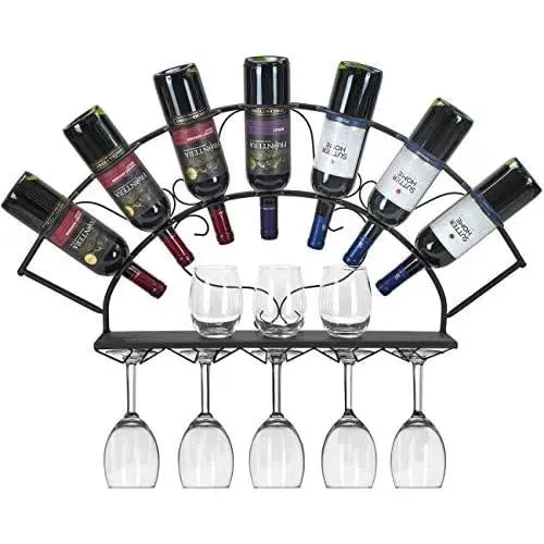 Wandregal für Wein Gläser – Bordeaux/Schloss Stil – Fassungsvermögen für 7 Flaschen – Elegantes Einrichtungsstück für Küche, Esszimmer, Bar oder Weinkeller (Schwarz)