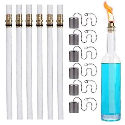 Kerzenwickel für Weinflaschen, Torch-Kit, Patio-Kerzen, Zitronella-Kerzen, Outdoor Gartenlaternen, 6 Glasfaserkissen, 6 Messinghalter, 6 Lampenschirme (Flasche nicht enthalten)